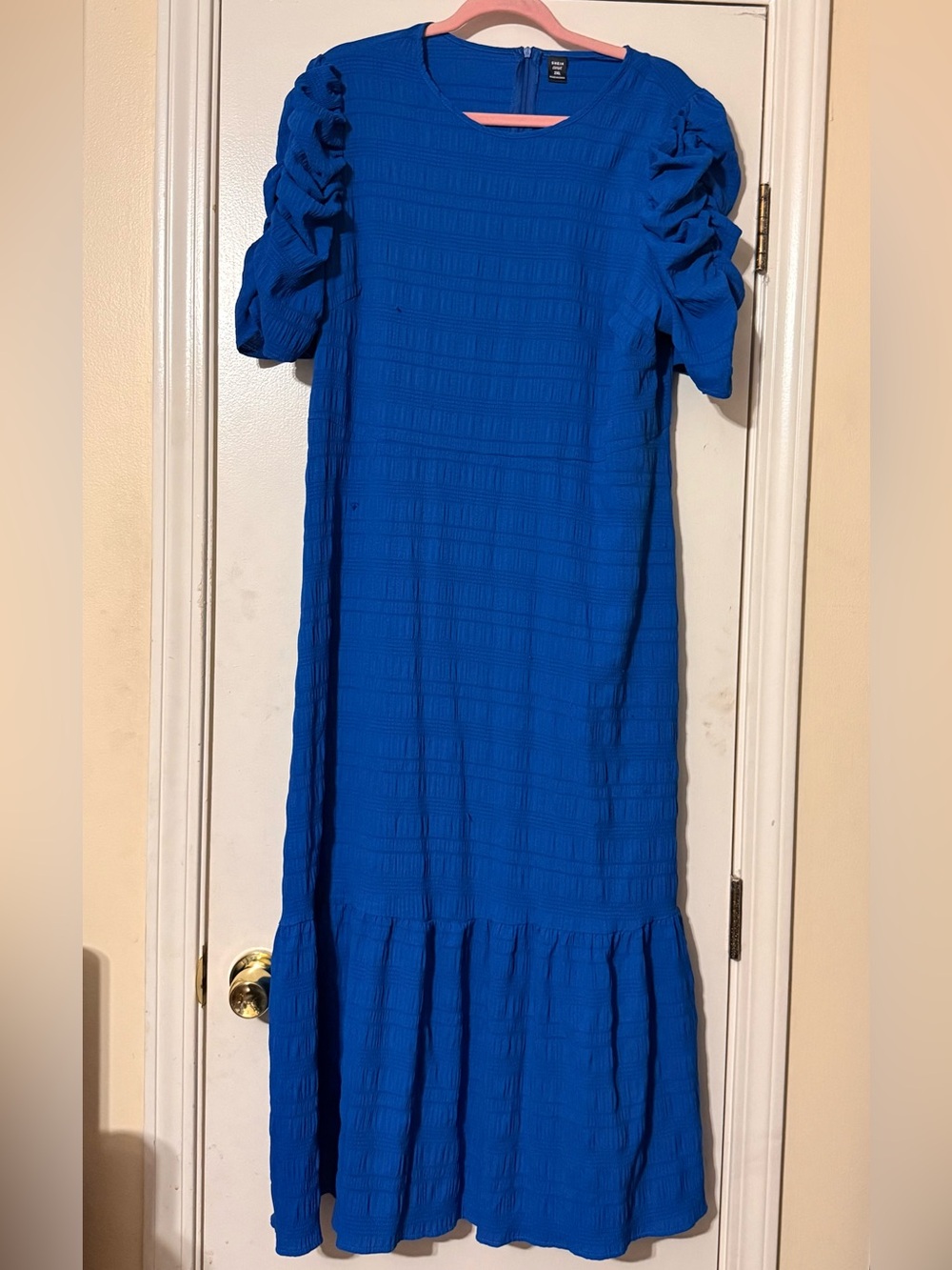 Blue Puff-Sleeve Midi Dress - Women